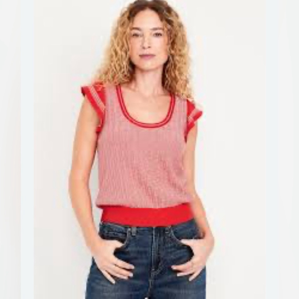 Old Navy coral knit Flutter-Sleeve short sleeve Sweater size 3X cotton and rayon